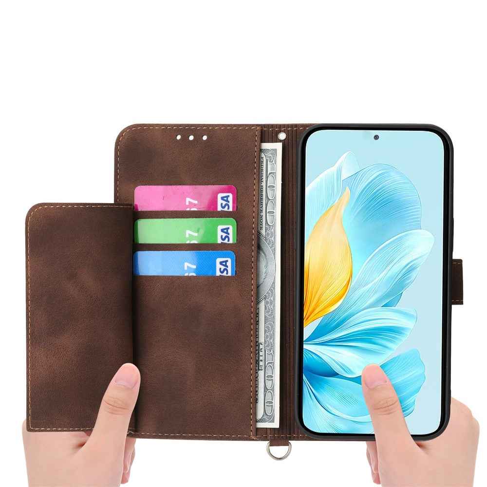 For Xiaomi 17 Pro Case Flower Pattern PU Leather Wallet Phone Cover with Strap - Brown