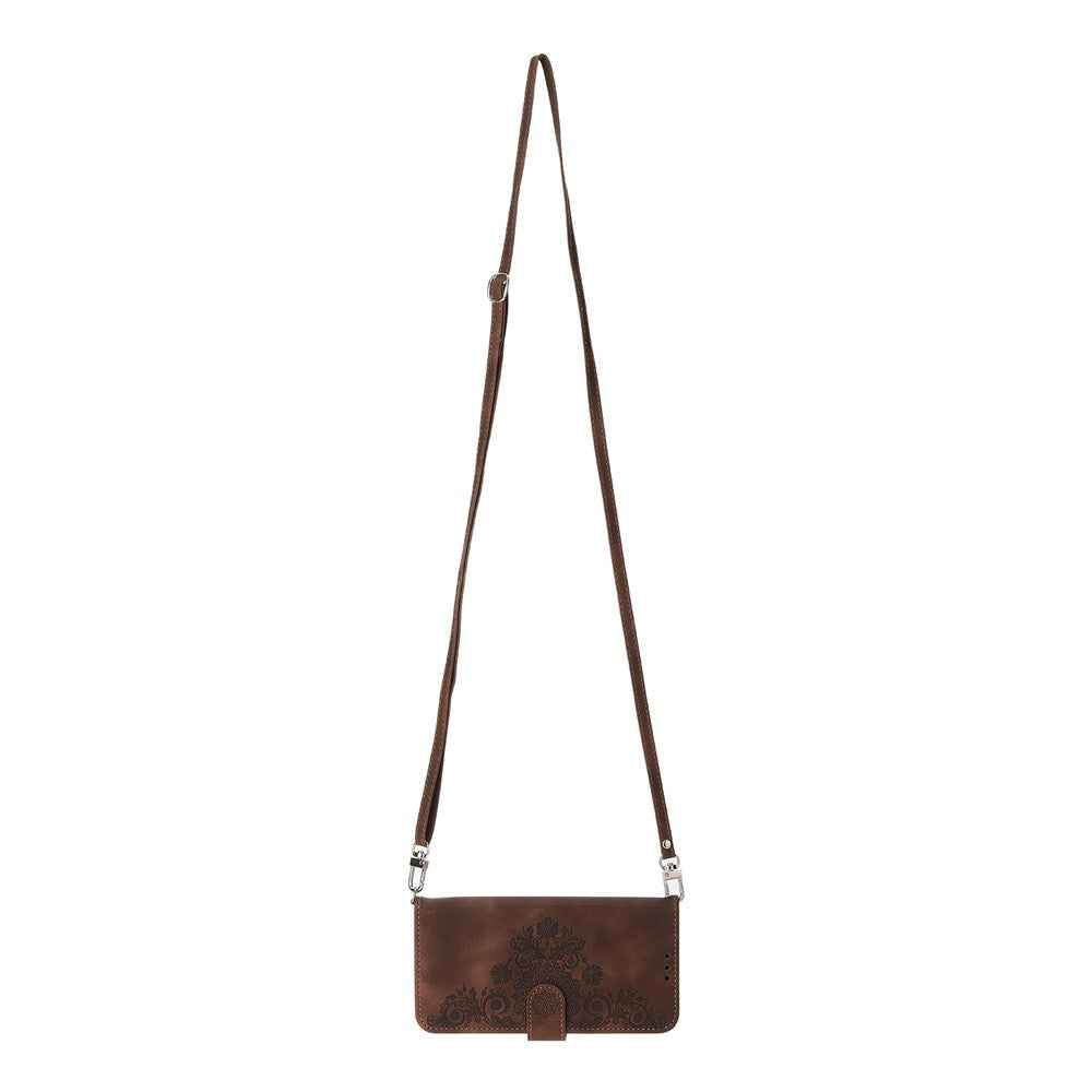 For Xiaomi 17 Pro Case Flower Pattern PU Leather Wallet Phone Cover with Strap - Brown