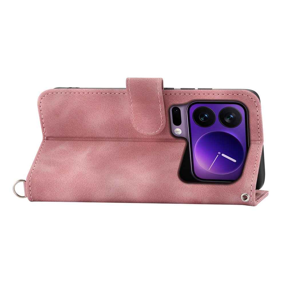 For Xiaomi 17 Pro Case Flower Pattern PU Leather Wallet Phone Cover with Strap - Pink