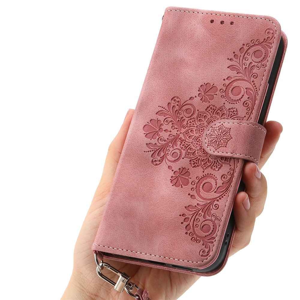 For Xiaomi 17 Pro Case Flower Pattern PU Leather Wallet Phone Cover with Strap - Pink