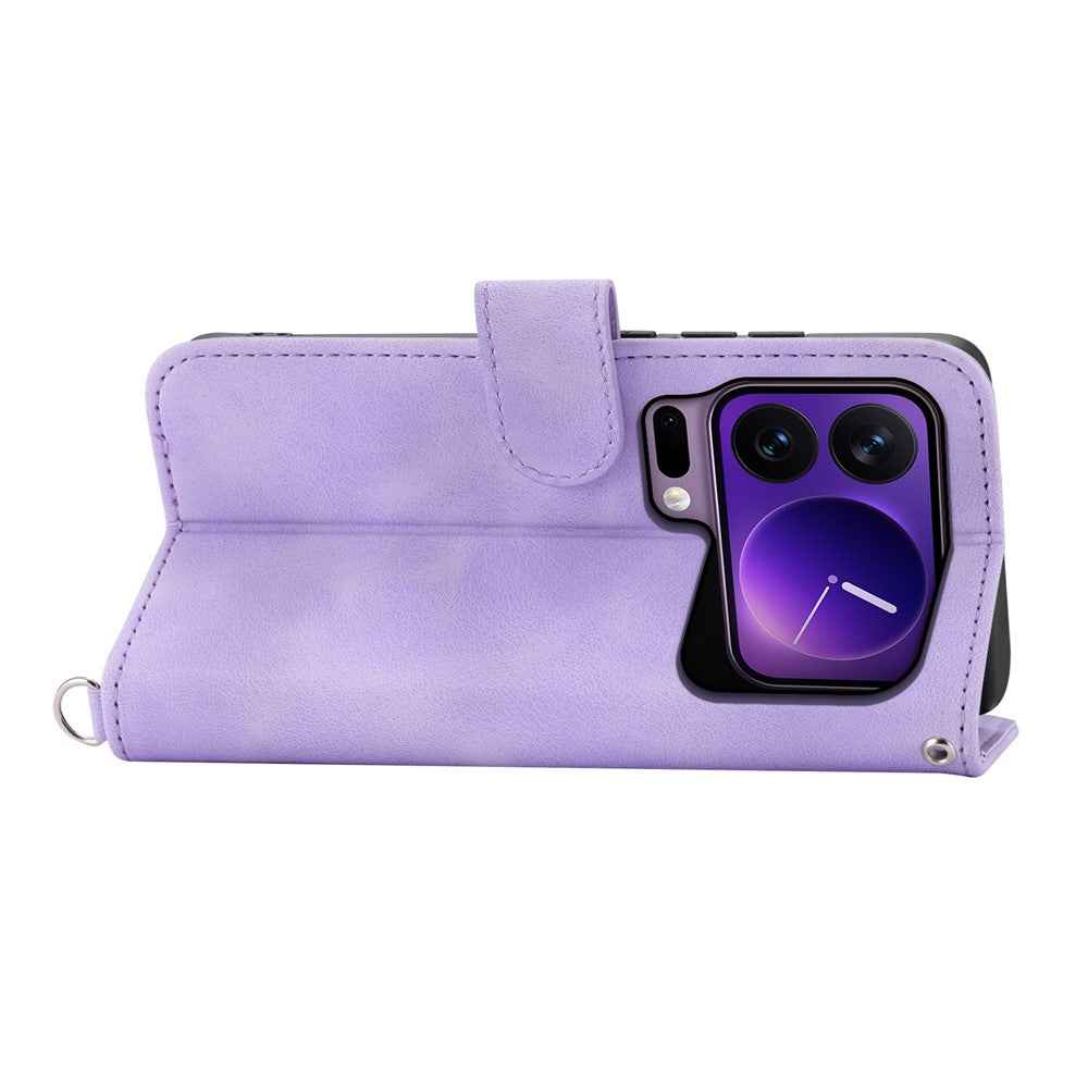 For Xiaomi 17 Pro Case Flower Pattern PU Leather Wallet Phone Cover with Strap - Light Purple