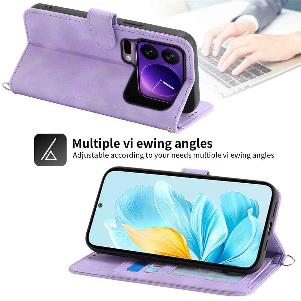 For Xiaomi 17 Pro Case Flower Pattern PU Leather Wallet Phone Cover with Strap - Light Purple
