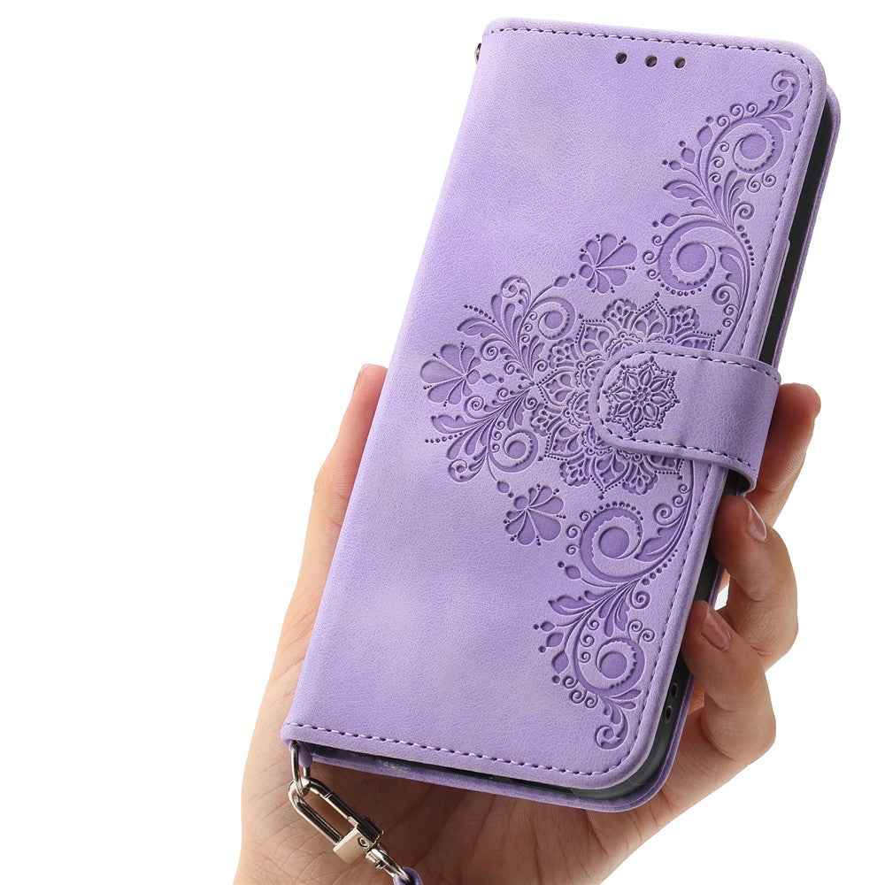 For Xiaomi 17 Pro Case Flower Pattern PU Leather Wallet Phone Cover with Strap - Light Purple