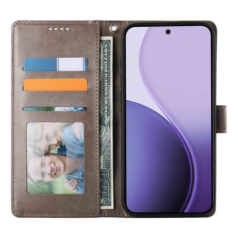 For Xiaomi 17 Pro Wallet Case Butterfly Floral Imprint PU Leather Phone Cover with Wrist Strap - Grey