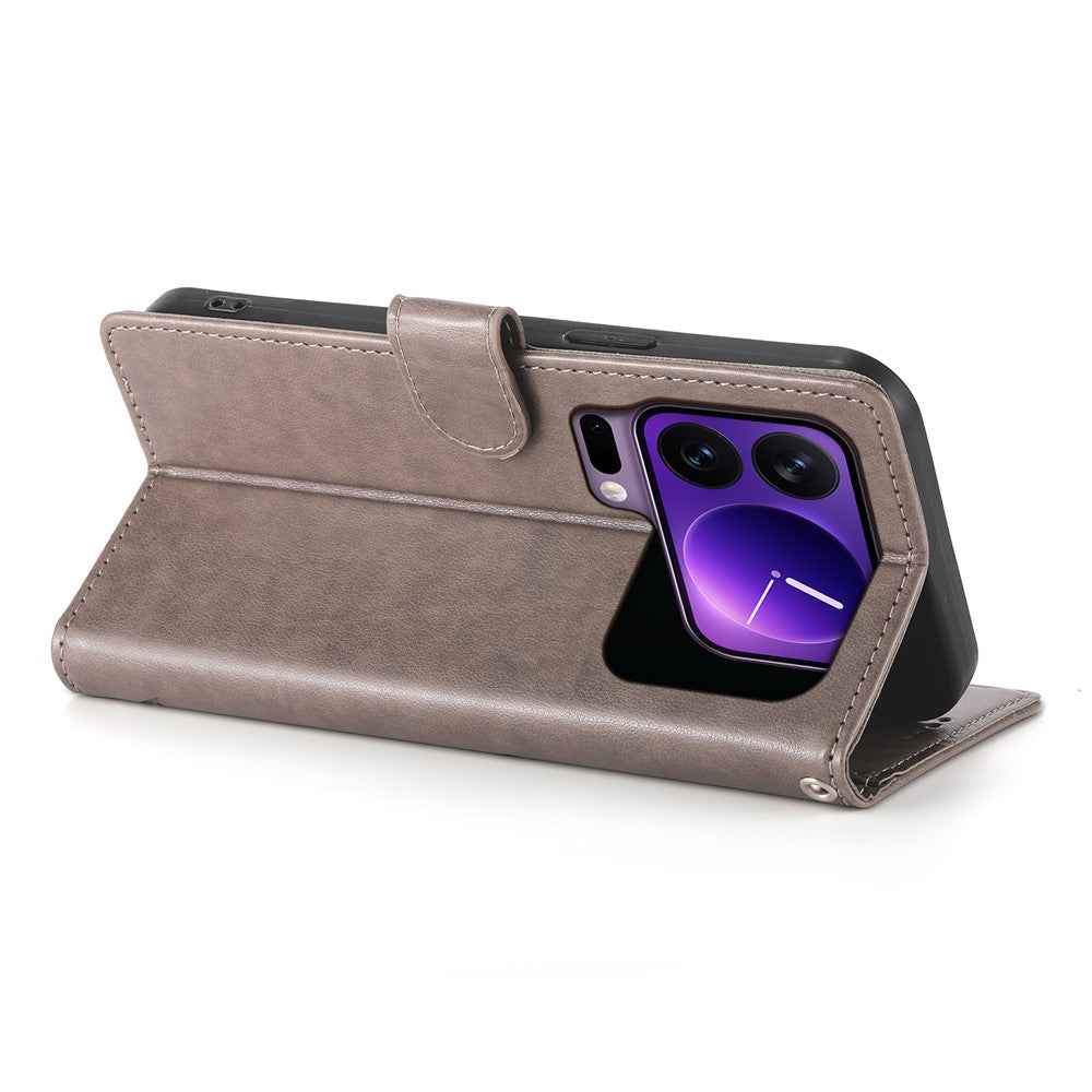 For Xiaomi 17 Pro Wallet Case Butterfly Floral Imprint PU Leather Phone Cover with Wrist Strap - Grey