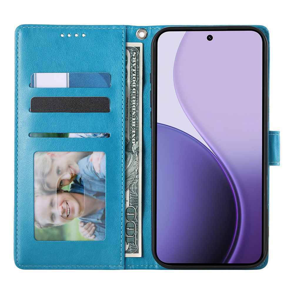 For Xiaomi 17 Pro Wallet Case Butterfly Floral Imprint PU Leather Phone Cover with Wrist Strap - Blue