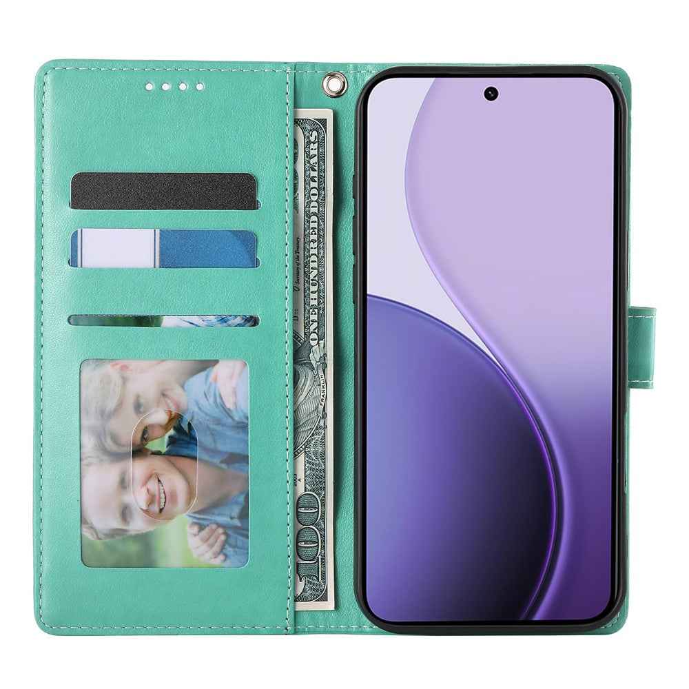 For Xiaomi 17 Pro Wallet Case Butterfly Floral Imprint PU Leather Phone Cover with Wrist Strap - Green