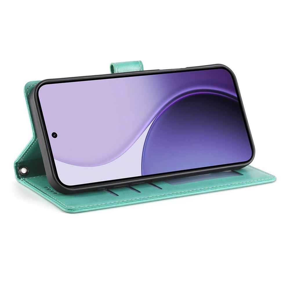 For Xiaomi 17 Pro Wallet Case Butterfly Floral Imprint PU Leather Phone Cover with Wrist Strap - Green