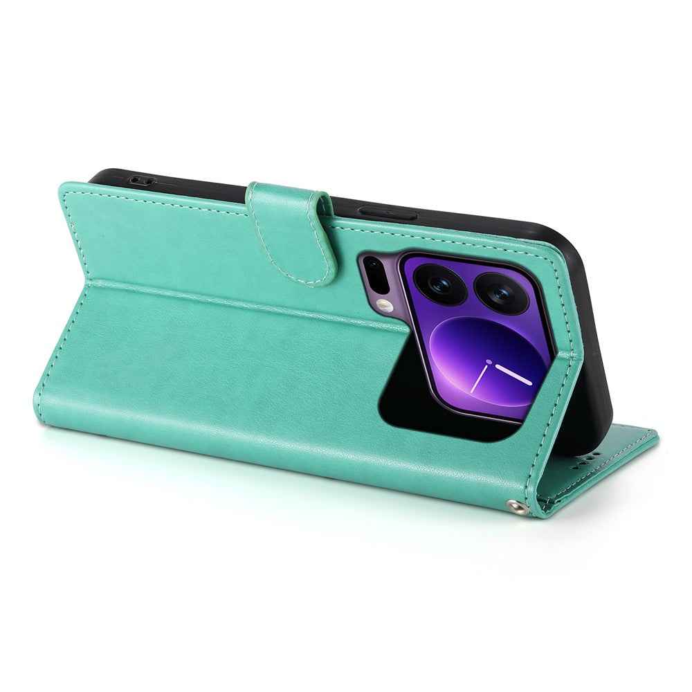 For Xiaomi 17 Pro Wallet Case Butterfly Floral Imprint PU Leather Phone Cover with Wrist Strap - Green