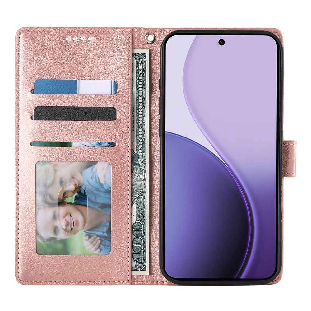 For Xiaomi 17 Pro Wallet Case Butterfly Floral Imprint PU Leather Phone Cover with Wrist Strap - Rose Gold