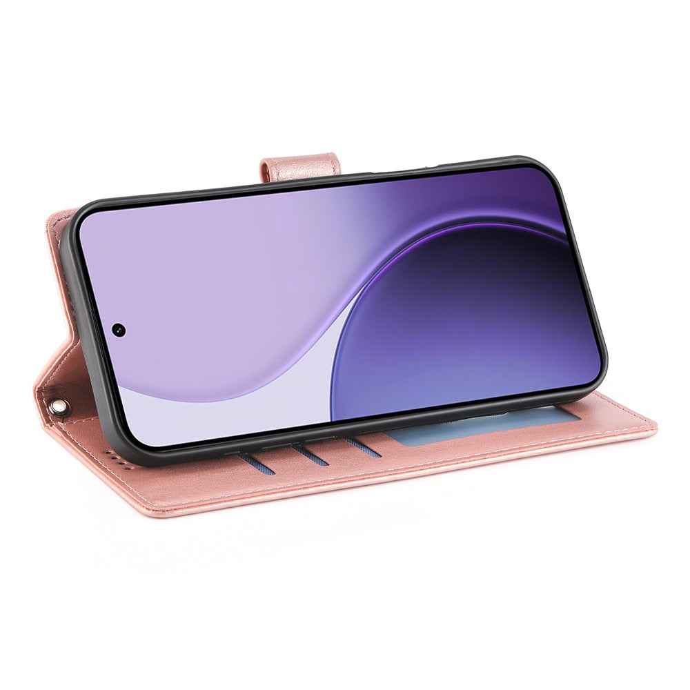 For Xiaomi 17 Pro Wallet Case Butterfly Floral Imprint PU Leather Phone Cover with Wrist Strap - Rose Gold