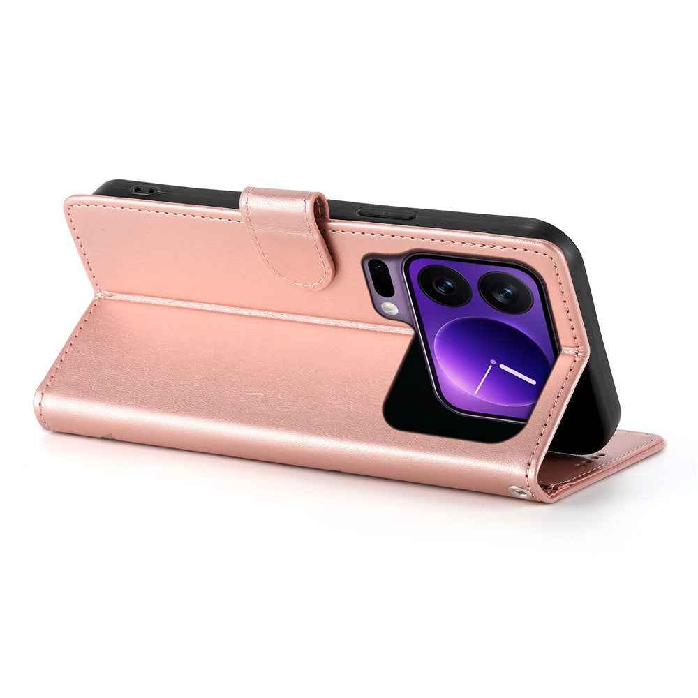 For Xiaomi 17 Pro Wallet Case Butterfly Floral Imprint PU Leather Phone Cover with Wrist Strap - Rose Gold