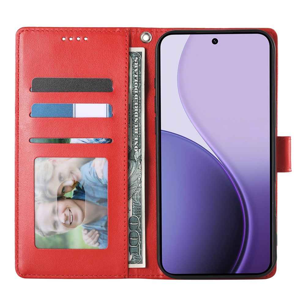 For Xiaomi 17 Pro Wallet Case Butterfly Floral Imprint PU Leather Phone Cover with Wrist Strap - Red