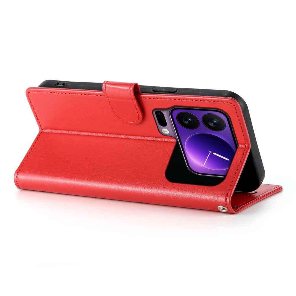 For Xiaomi 17 Pro Wallet Case Butterfly Floral Imprint PU Leather Phone Cover with Wrist Strap - Red