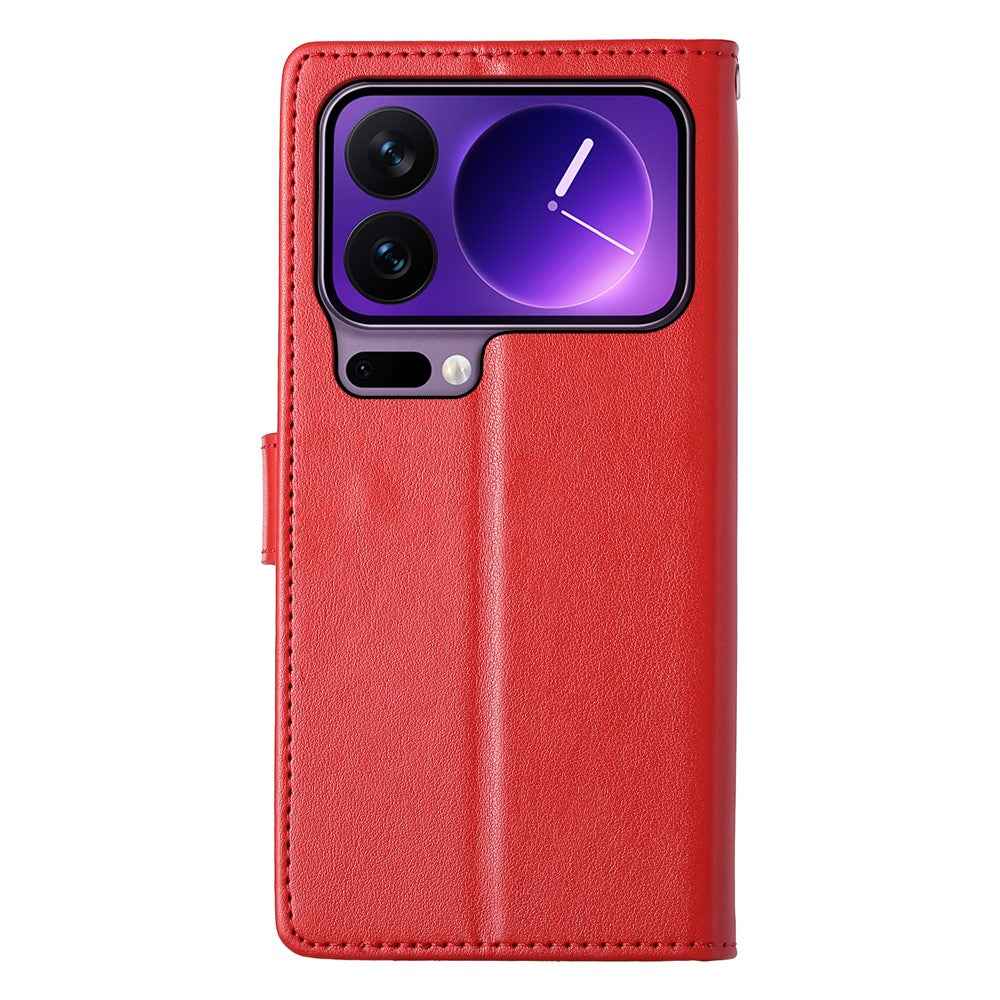 For Xiaomi 17 Pro Wallet Case Butterfly Floral Imprint PU Leather Phone Cover with Wrist Strap - Red