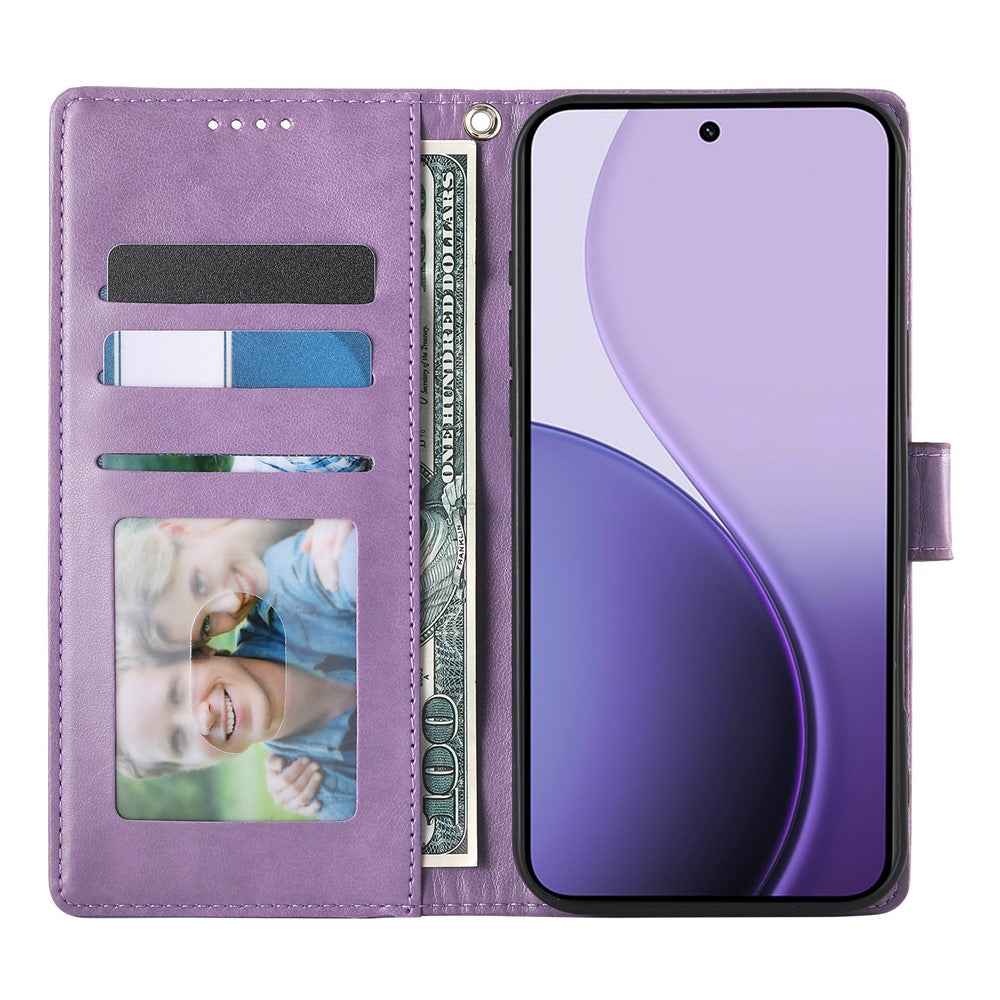 For Xiaomi 17 Pro Wallet Case Butterfly Floral Imprint PU Leather Phone Cover with Wrist Strap - Purple