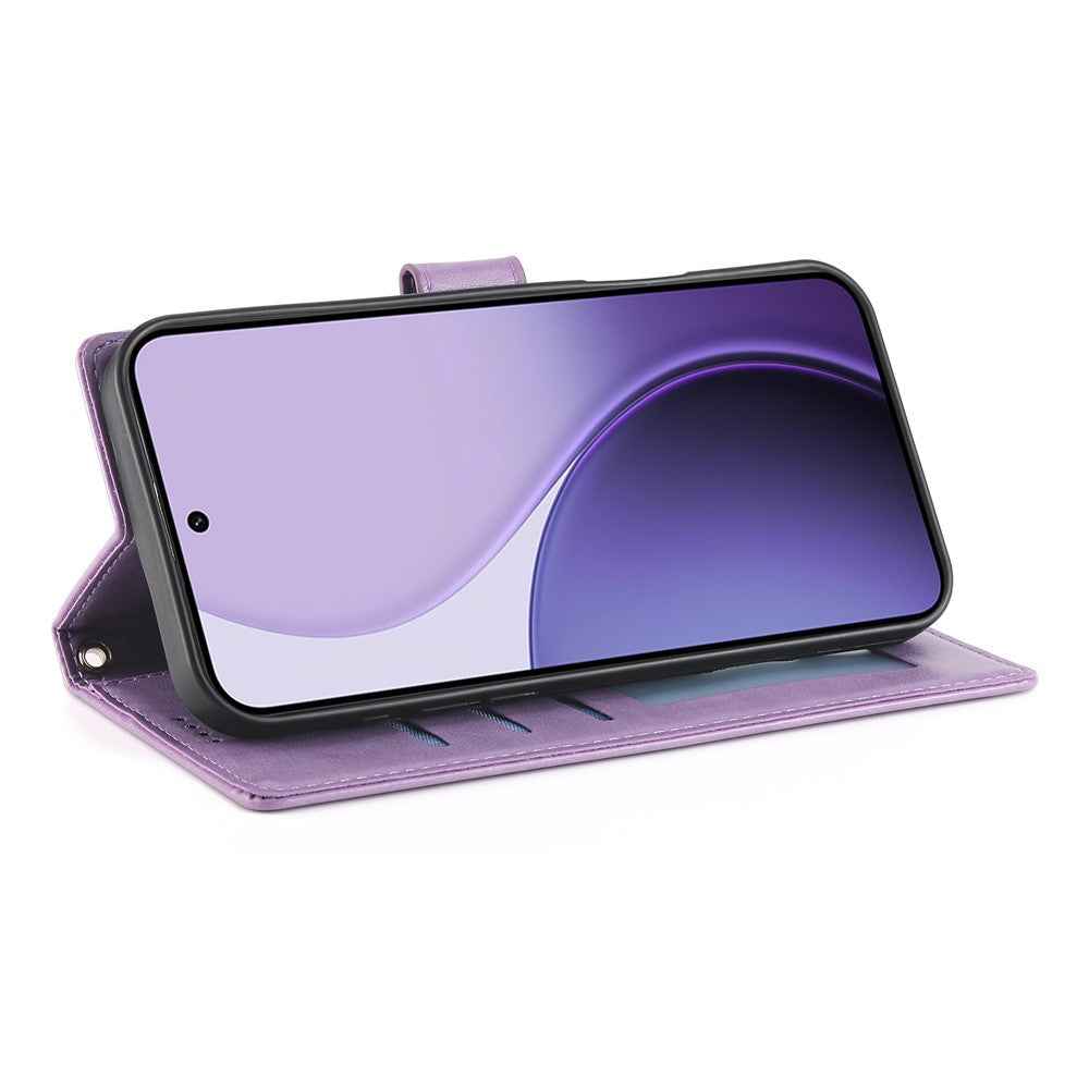 For Xiaomi 17 Pro Wallet Case Butterfly Floral Imprint PU Leather Phone Cover with Wrist Strap - Purple