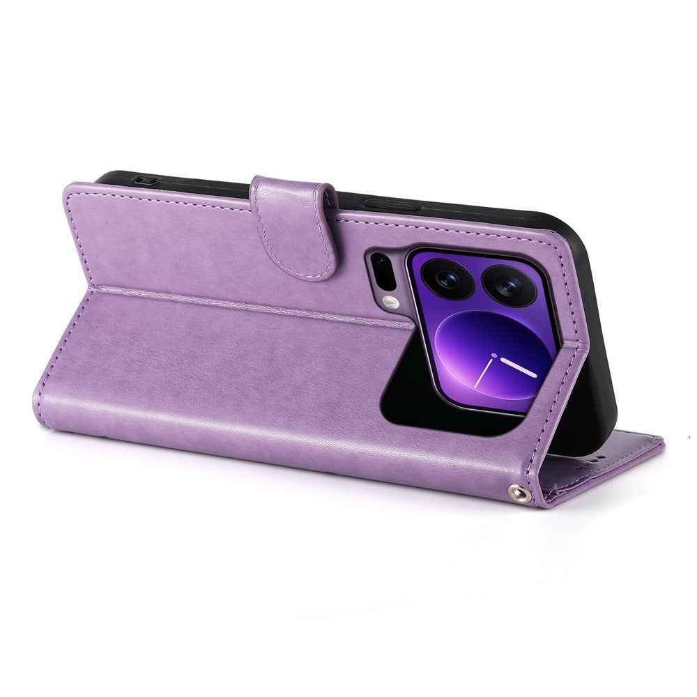 For Xiaomi 17 Pro Wallet Case Butterfly Floral Imprint PU Leather Phone Cover with Wrist Strap - Purple