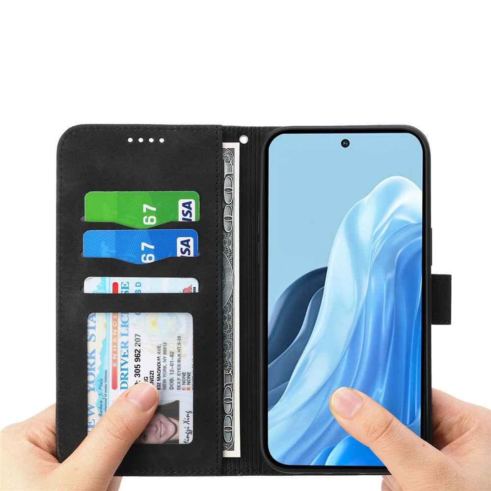 DIERFENG DF-03 For Xiaomi 17 Pro Case Lines Imprint Wallet Leather Phone Cover with Wrist Strap - Black