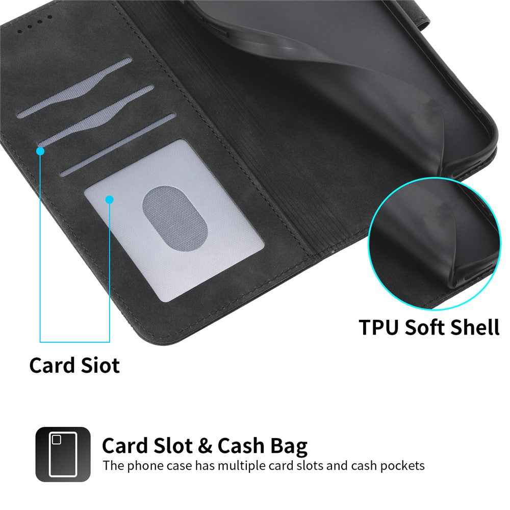 DIERFENG DF-03 For Xiaomi 17 Pro Case Lines Imprint Wallet Leather Phone Cover with Wrist Strap - Black