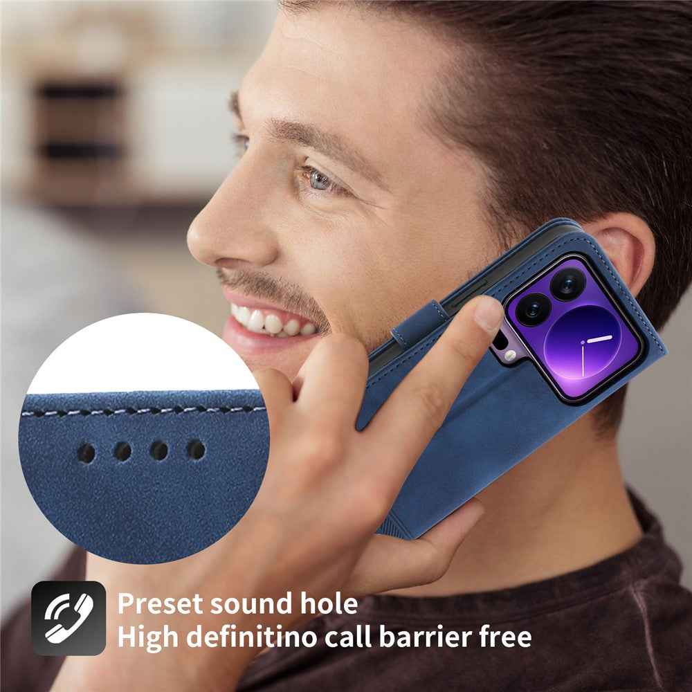 DIERFENG DF-03 For Xiaomi 17 Pro Case Lines Imprint Wallet Leather Phone Cover with Wrist Strap - Blue