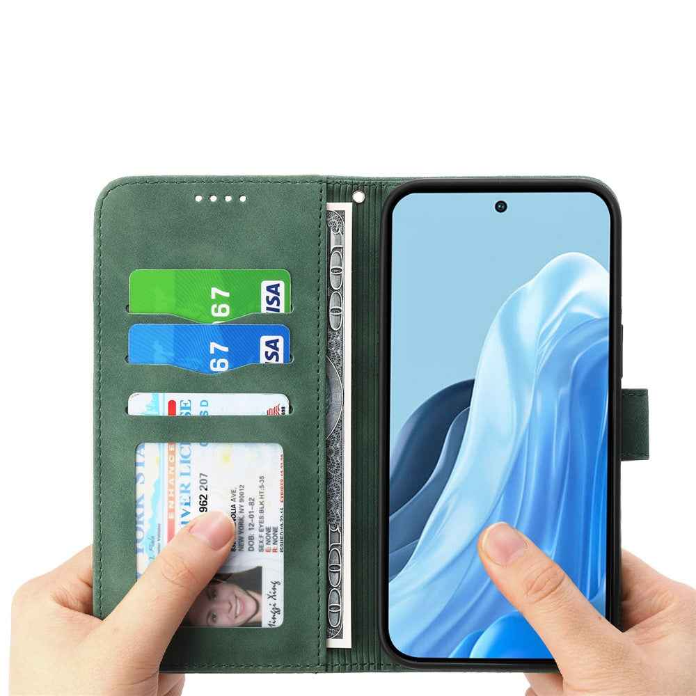 DIERFENG DF-03 For Xiaomi 17 Pro Case Lines Imprint Wallet Leather Phone Cover with Wrist Strap - Green