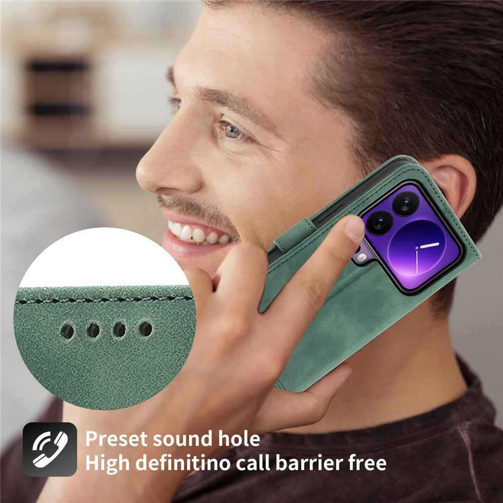 DIERFENG DF-03 For Xiaomi 17 Pro Case Lines Imprint Wallet Leather Phone Cover with Wrist Strap - Green