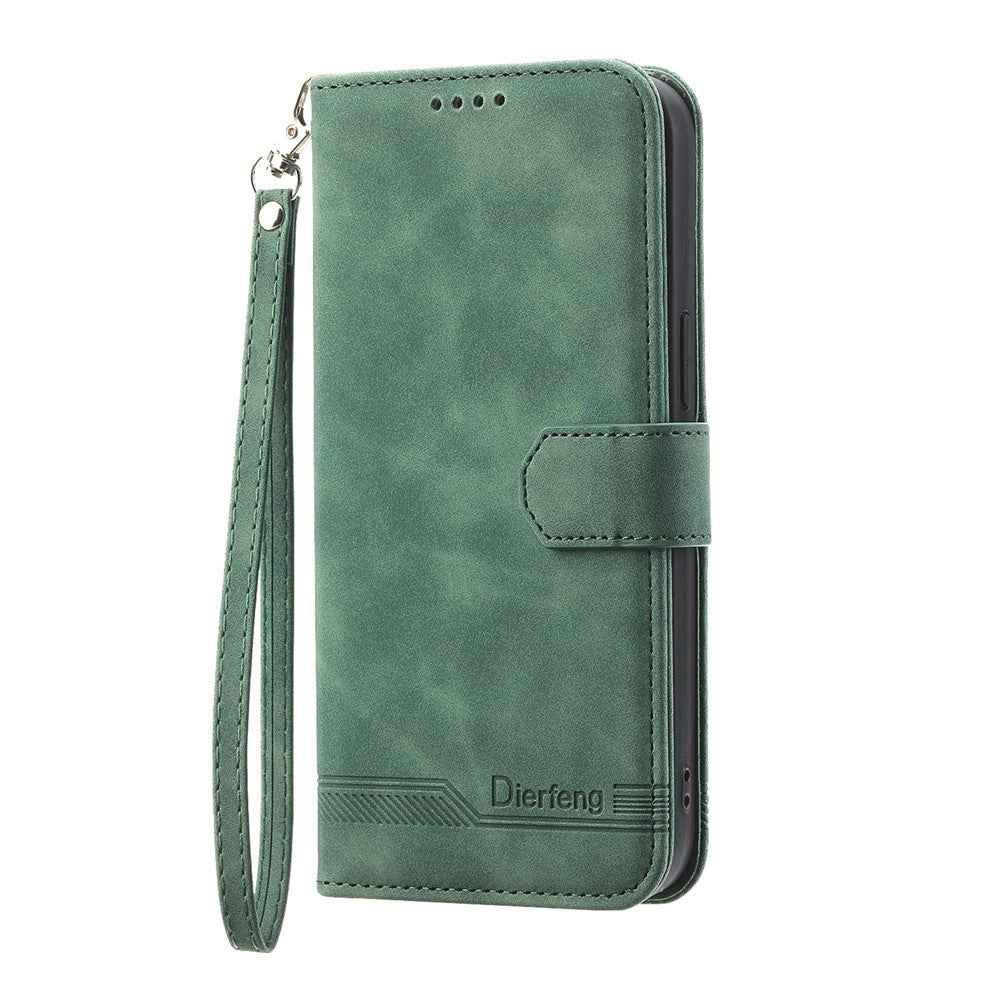 DIERFENG DF-03 For Xiaomi 17 Pro Case Lines Imprint Wallet Leather Phone Cover with Wrist Strap - Green