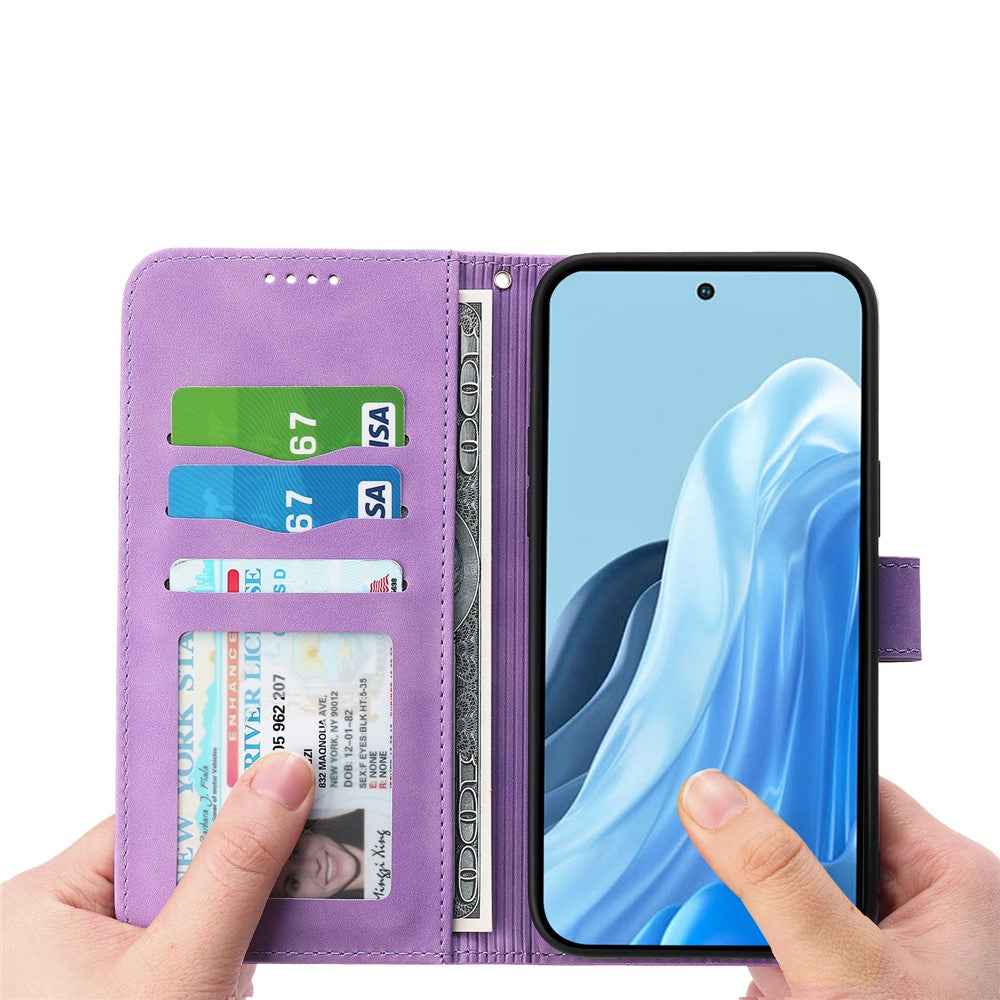 DIERFENG DF-03 For Xiaomi 17 Pro Case Lines Imprint Wallet Leather Phone Cover with Wrist Strap - Purple