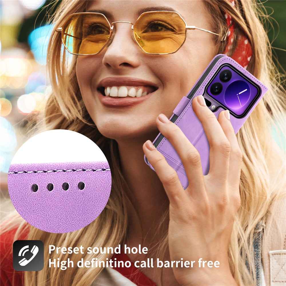 DIERFENG DF-03 For Xiaomi 17 Pro Case Lines Imprint Wallet Leather Phone Cover with Wrist Strap - Purple