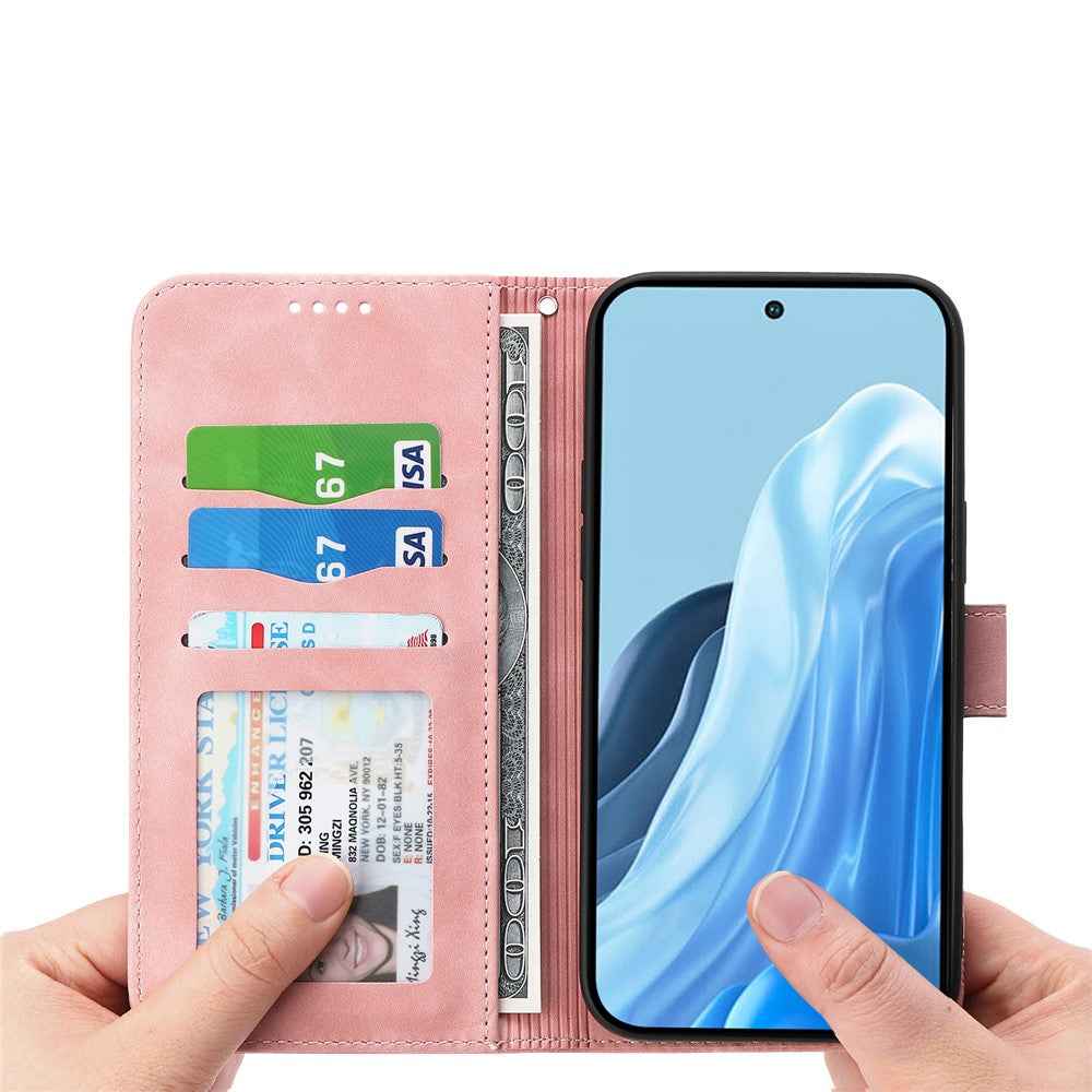 DIERFENG DF-03 For Xiaomi 17 Pro Case Lines Imprint Wallet Leather Phone Cover with Wrist Strap - Pink