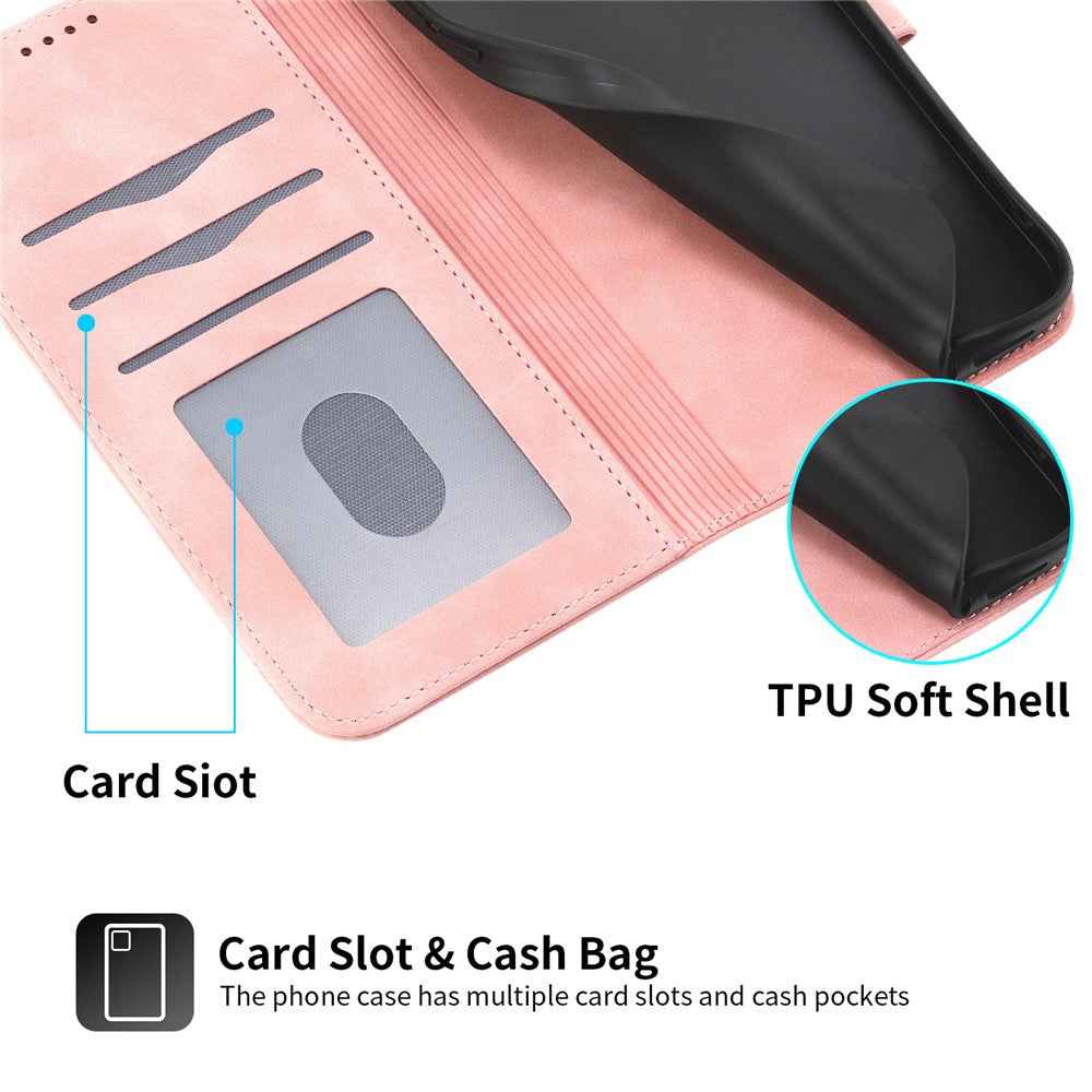 DIERFENG DF-03 For Xiaomi 17 Pro Case Lines Imprint Wallet Leather Phone Cover with Wrist Strap - Pink