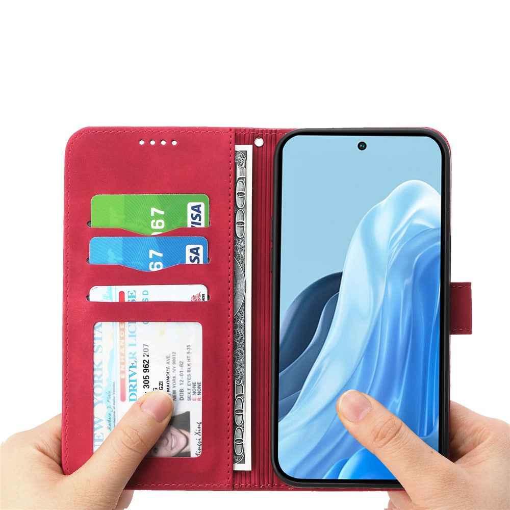 DIERFENG DF-03 For Xiaomi 17 Pro Case Lines Imprint Wallet Leather Phone Cover with Wrist Strap - Red