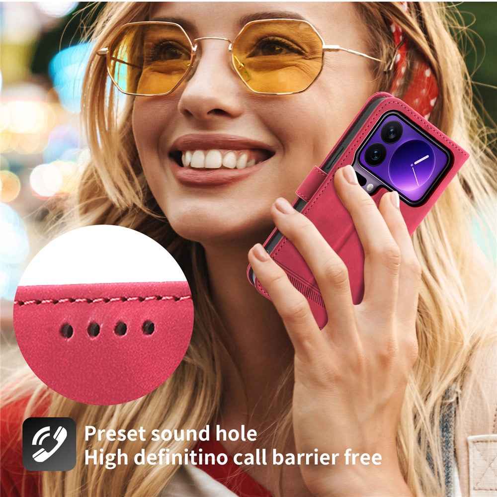 DIERFENG DF-03 For Xiaomi 17 Pro Case Lines Imprint Wallet Leather Phone Cover with Wrist Strap - Red