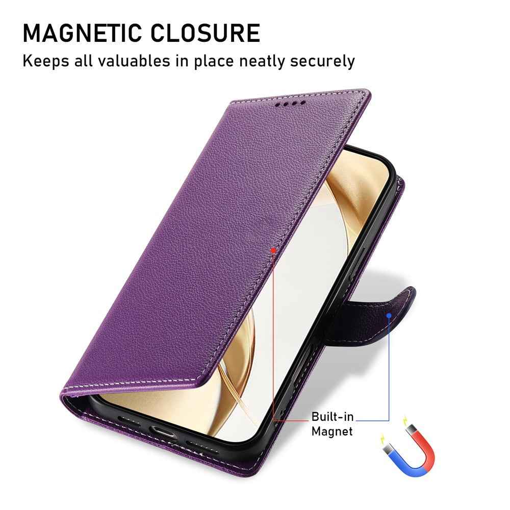 For Xiaomi 17 Pro Case Magnetic Snap Litchi Texture Leather Wallet Phone Cover with Wrist Strap - Purple