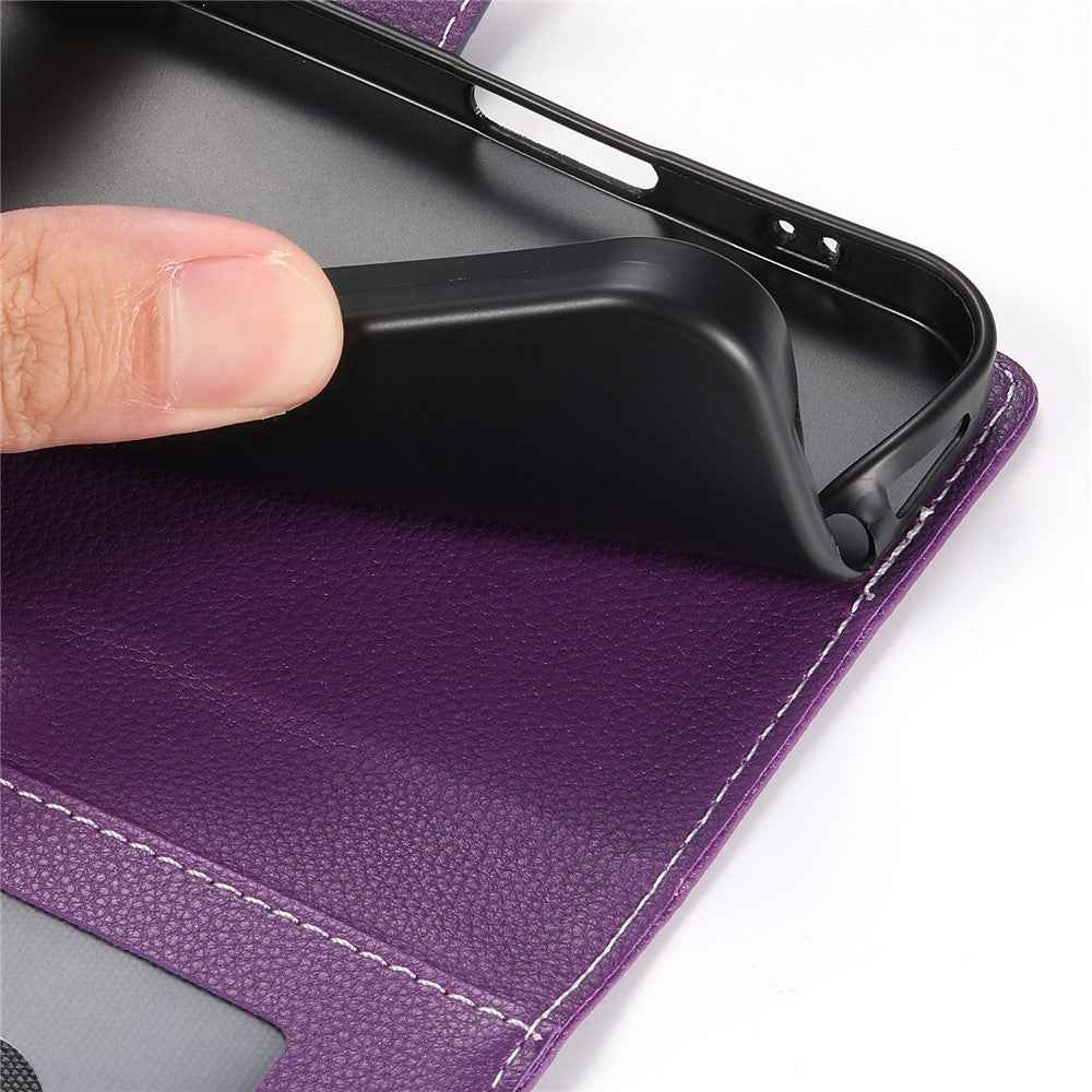 For Xiaomi 17 Pro Case Magnetic Snap Litchi Texture Leather Wallet Phone Cover with Wrist Strap - Purple