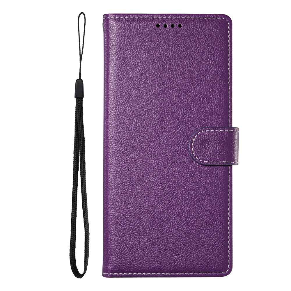 For Xiaomi 17 Pro Case Magnetic Snap Litchi Texture Leather Wallet Phone Cover with Wrist Strap - Purple