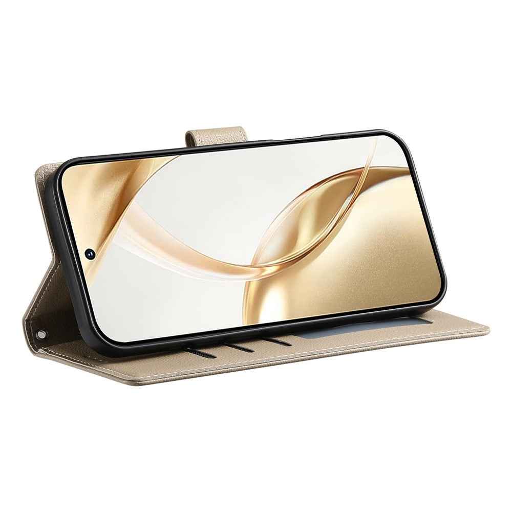 For Xiaomi 17 Pro Case Magnetic Snap Litchi Texture Leather Wallet Phone Cover with Wrist Strap - Apricot