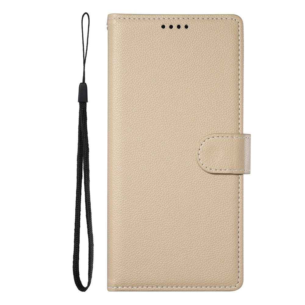For Xiaomi 17 Pro Case Magnetic Snap Litchi Texture Leather Wallet Phone Cover with Wrist Strap - Apricot