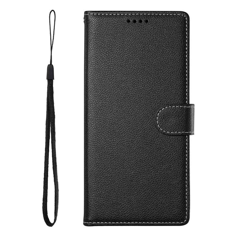 For Xiaomi 17 Pro Case Magnetic Snap Litchi Texture Leather Wallet Phone Cover with Wrist Strap - Black