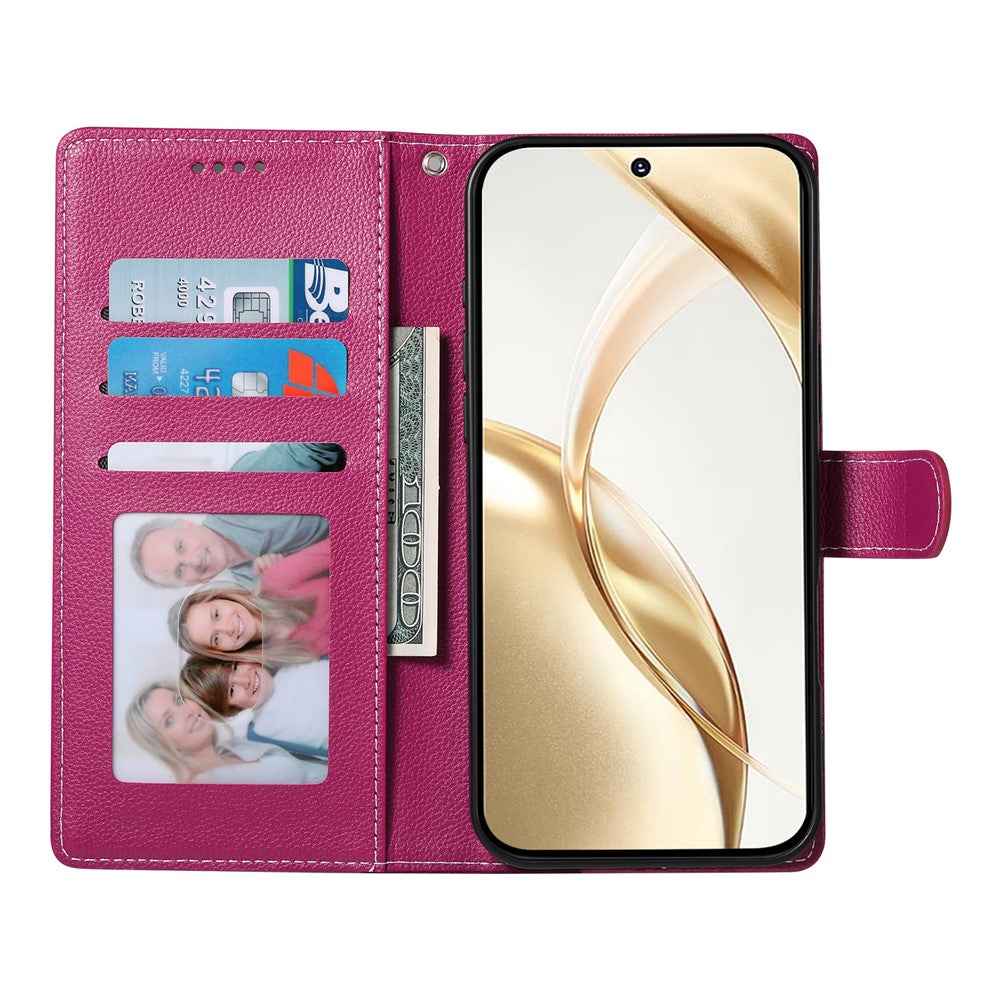 For Xiaomi 17 Pro Case Magnetic Snap Litchi Texture Leather Wallet Phone Cover with Wrist Strap - Rose
