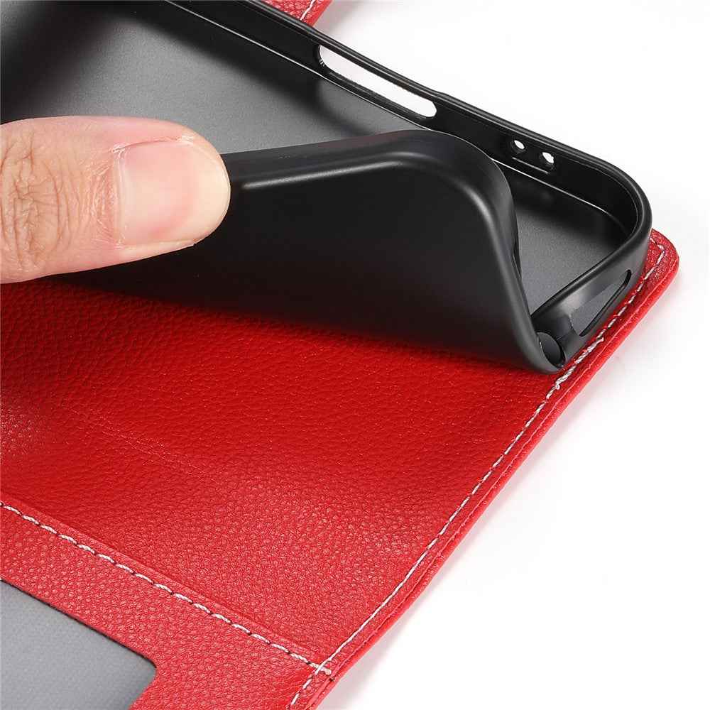For Xiaomi 17 Pro Case Magnetic Snap Litchi Texture Leather Wallet Phone Cover with Wrist Strap - Red