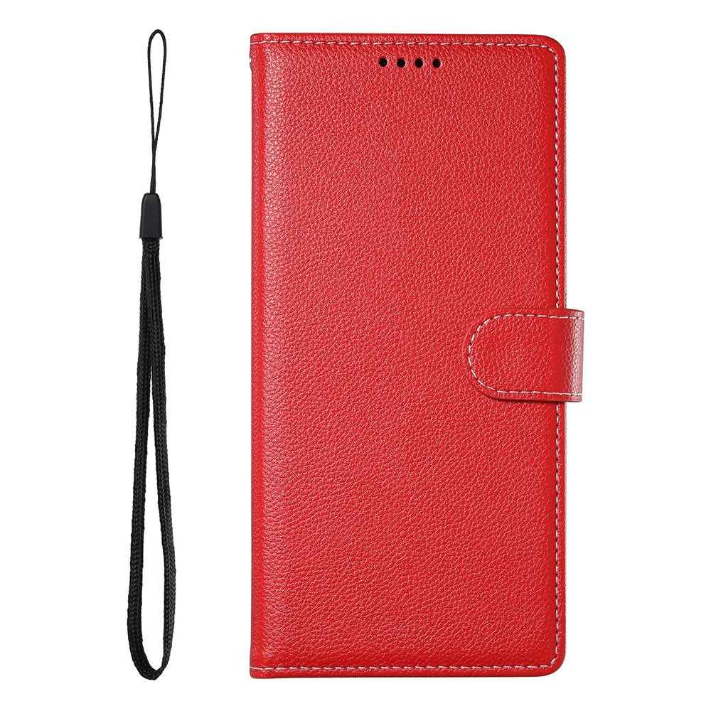 For Xiaomi 17 Pro Case Magnetic Snap Litchi Texture Leather Wallet Phone Cover with Wrist Strap - Red