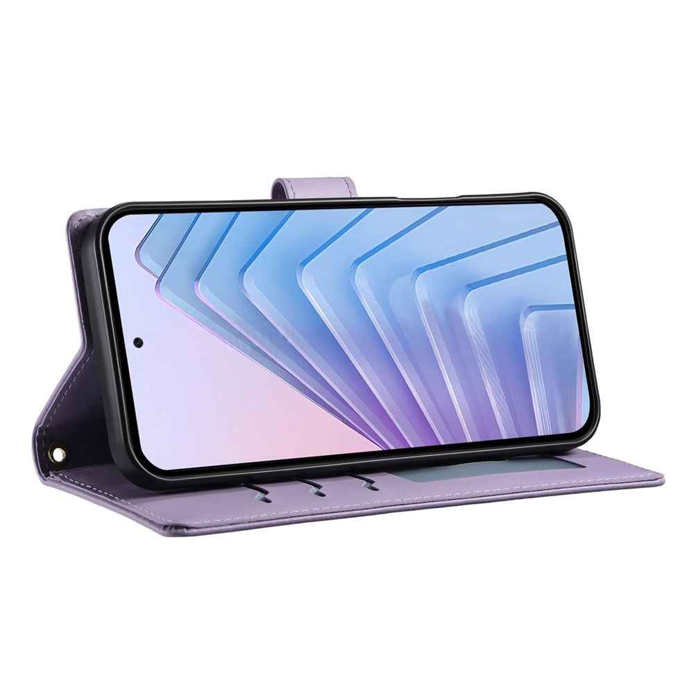 For Xiaomi 17 Pro Wallet Case Rhombus Stitching Stand Leather Phone Cover with Long  /  Short Strap - Purple