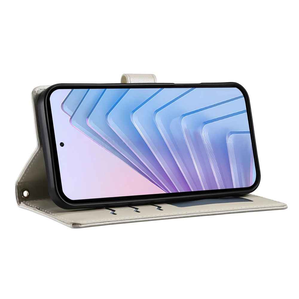 For Xiaomi 17 Pro Wallet Case Rhombus Stitching Stand Leather Phone Cover with Long  /  Short Strap - Beige
