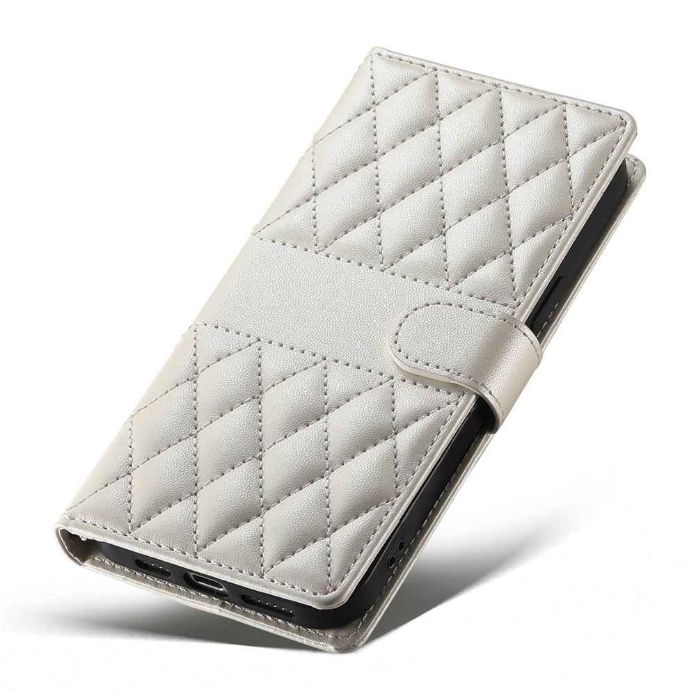For Xiaomi 17 Pro Wallet Case Rhombus Stitching Stand Leather Phone Cover with Long  /  Short Strap - Beige