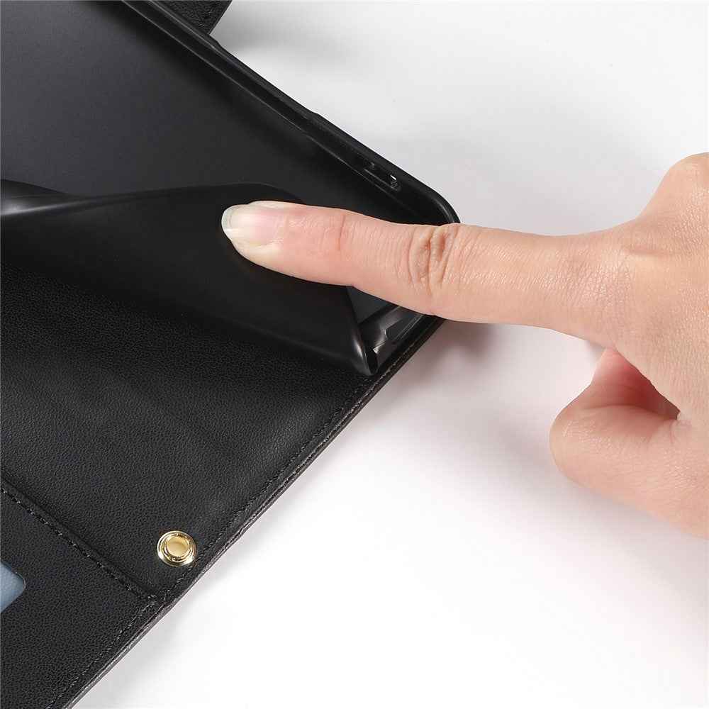 For Xiaomi 17 Pro Wallet Case Rhombus Stitching Stand Leather Phone Cover with Long  /  Short Strap - Black