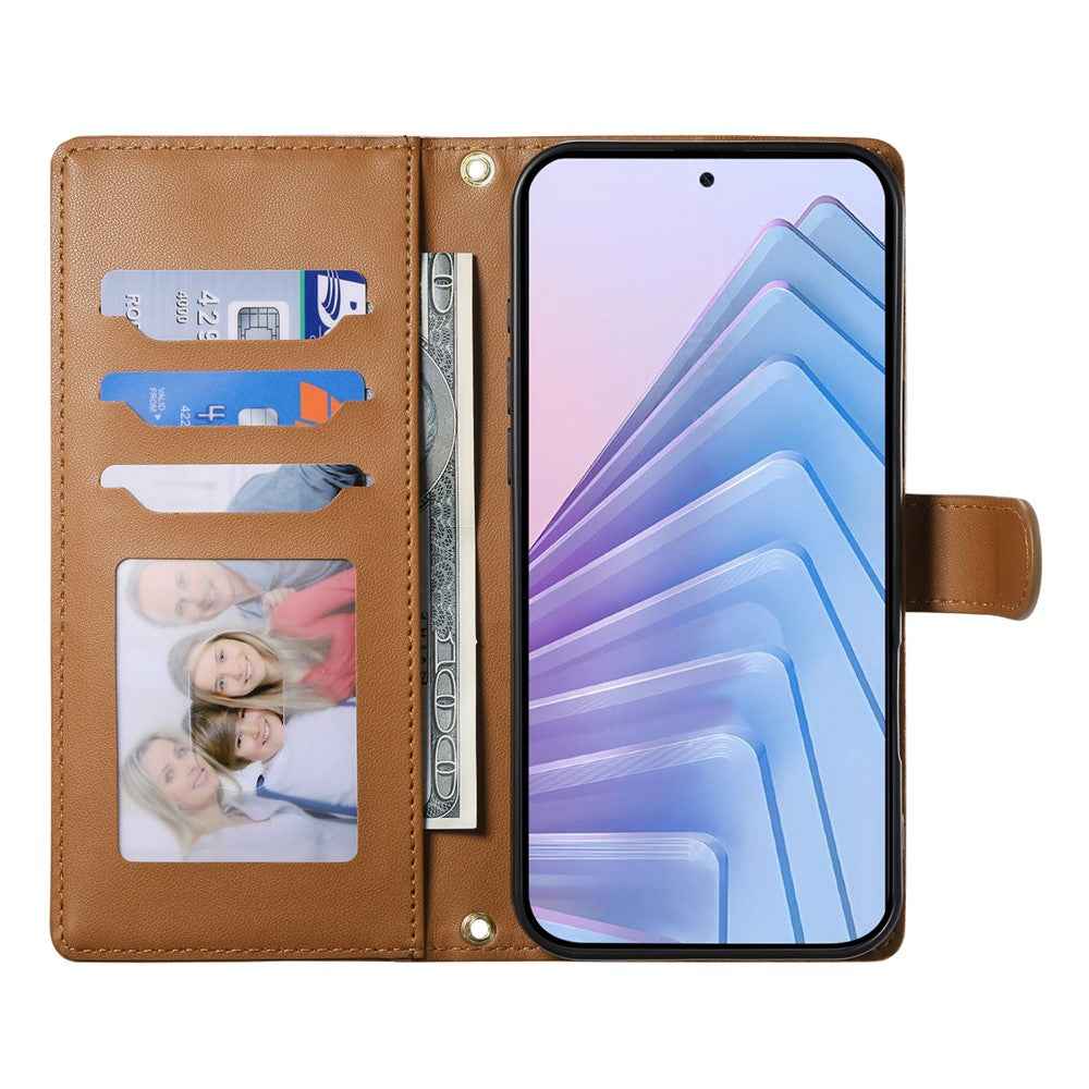 For Xiaomi 17 Pro Wallet Case Rhombus Stitching Stand Leather Phone Cover with Long  /  Short Strap - Brown