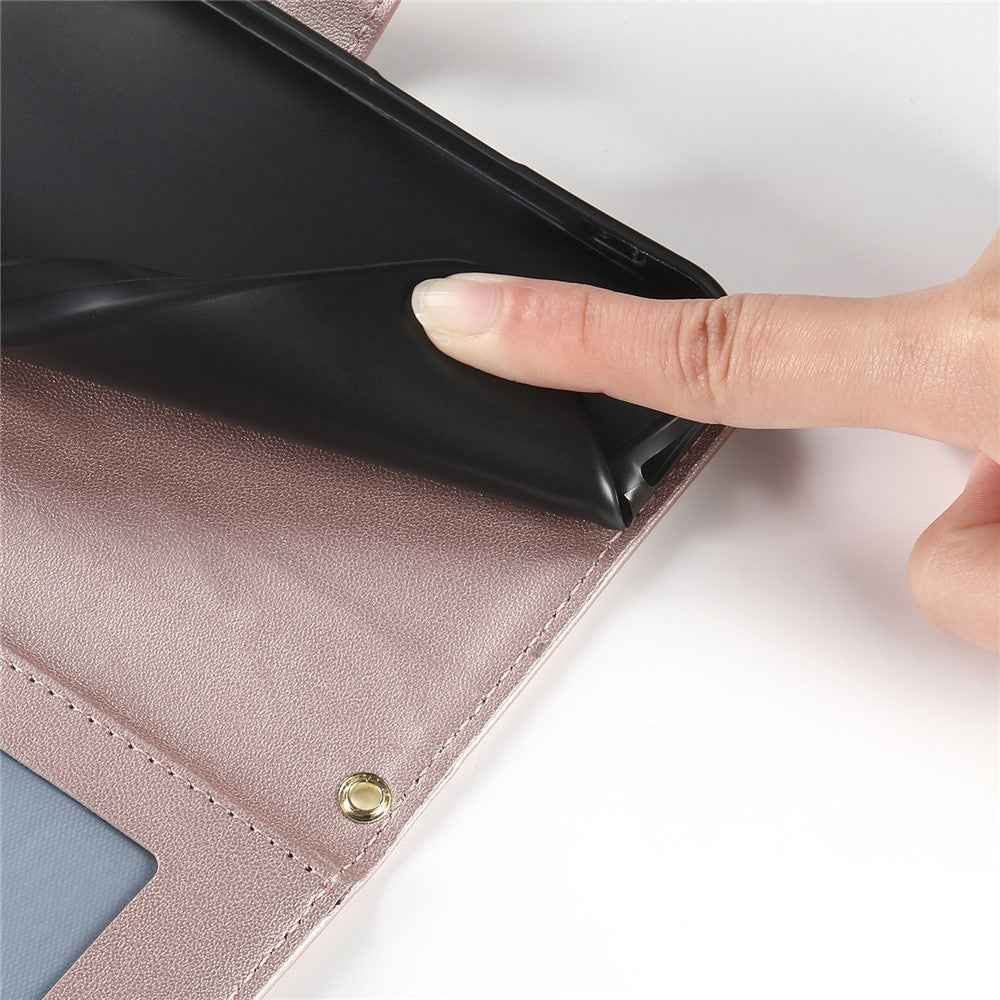 For Xiaomi 17 Pro Wallet Case Rhombus Stitching Stand Leather Phone Cover with Long  /  Short Strap - Rose Gold