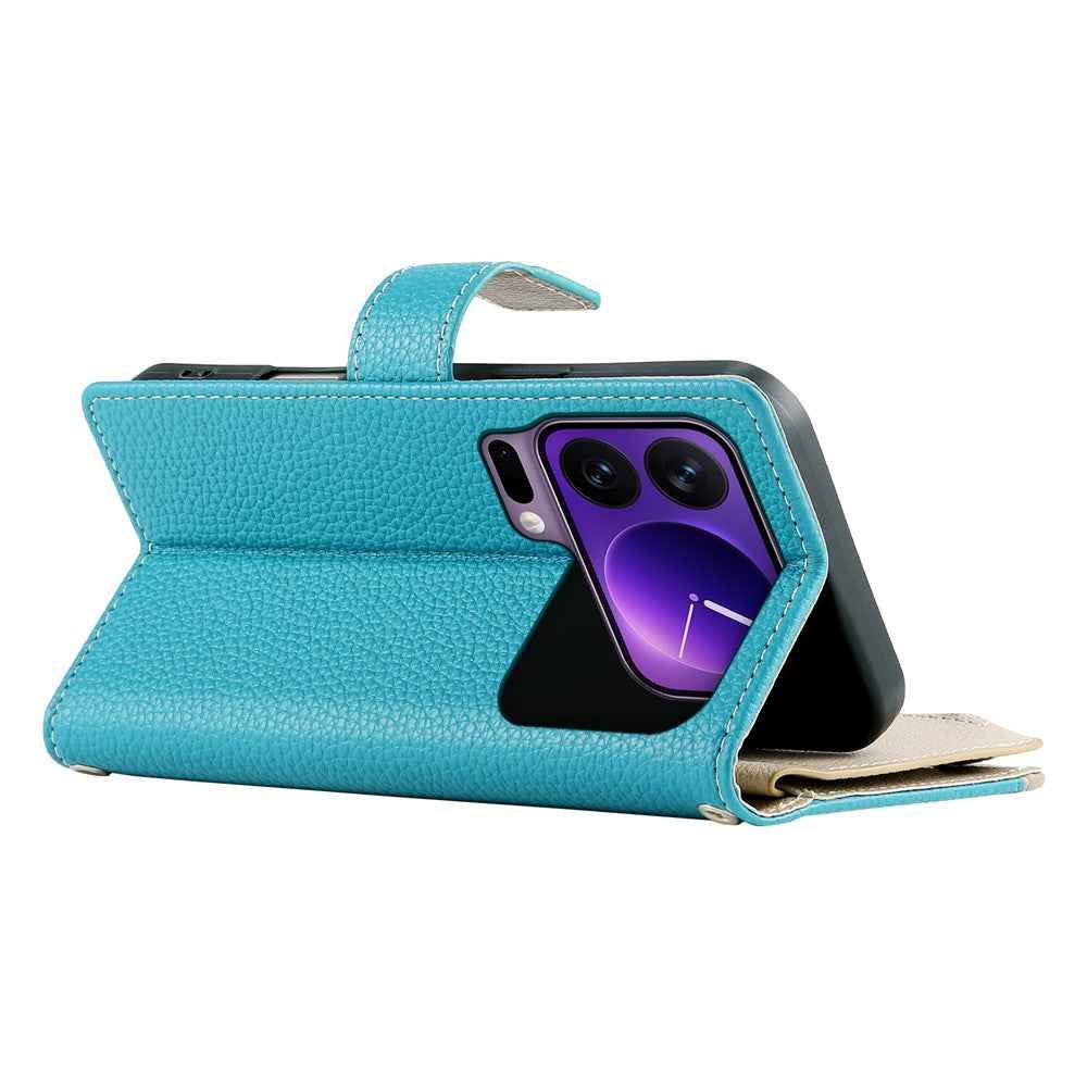 For Xiaomi 17 Pro Case Zipper Wallet Color Splicing Leather Flip Phone Cover with Straps - Lake Blue